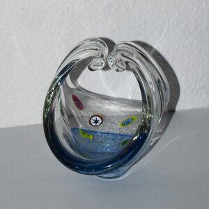 Glass‎ Split Handle Basket W/Millefiori Beads